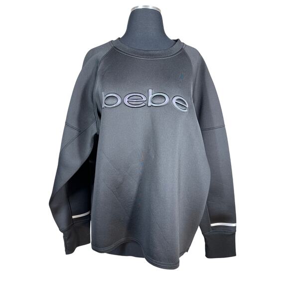 Bebe Sport Scuba Long Sleeve Reflective Stripe Crew Pullover Sweatshirt Black 3X - Picture 3 of 14